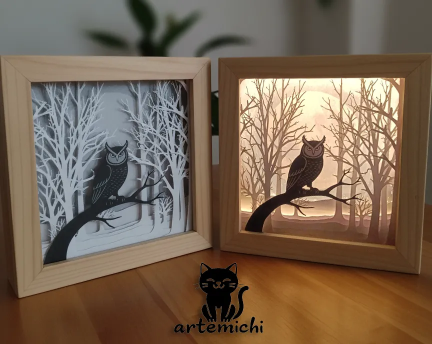 Shadowbox Búho Luz Dual
