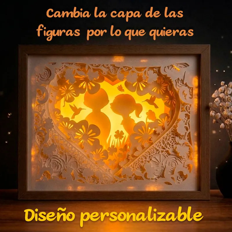 Shadowbox Pareja Romántica con Flores